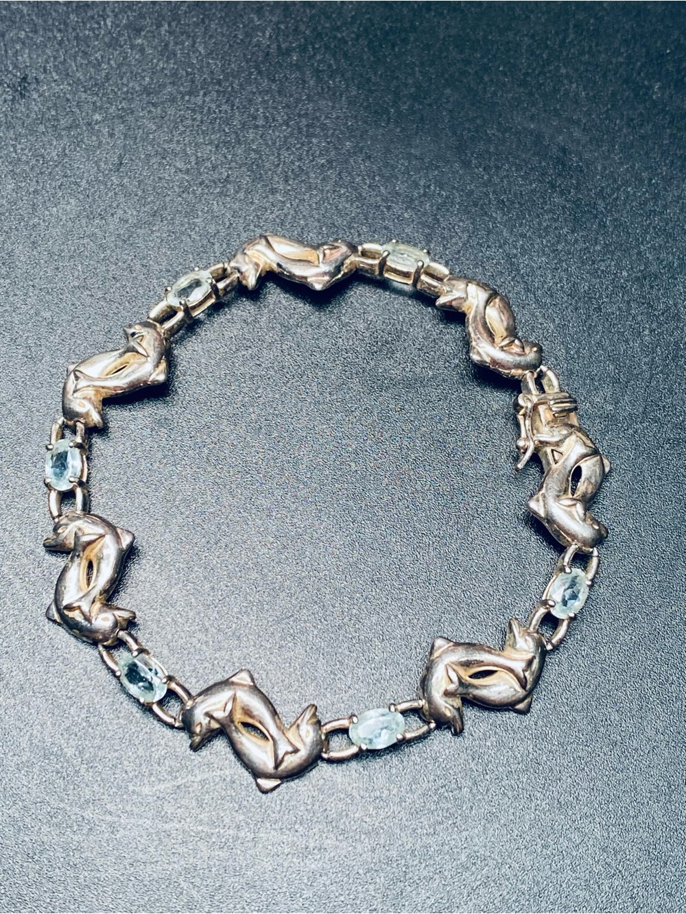 Blue Topaz 925 Sterling Silver Dolphin Bracelet 13.5g